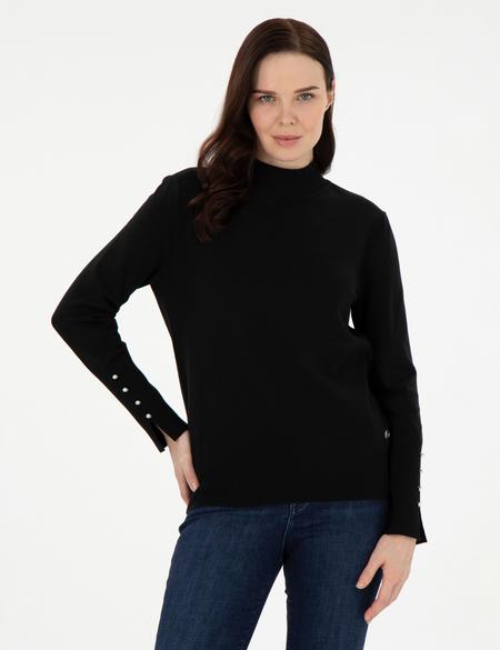 Siyah Slim Fit Yarım Balıkçı Yaka Basic Kazak - 50290578035