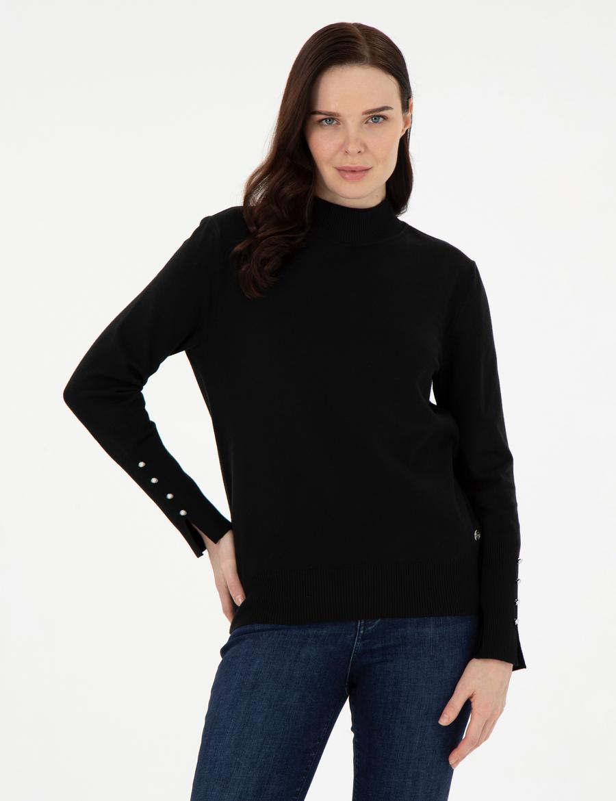 Siyah Slim Fit Yarım Balıkçı Yaka Basic Kazak