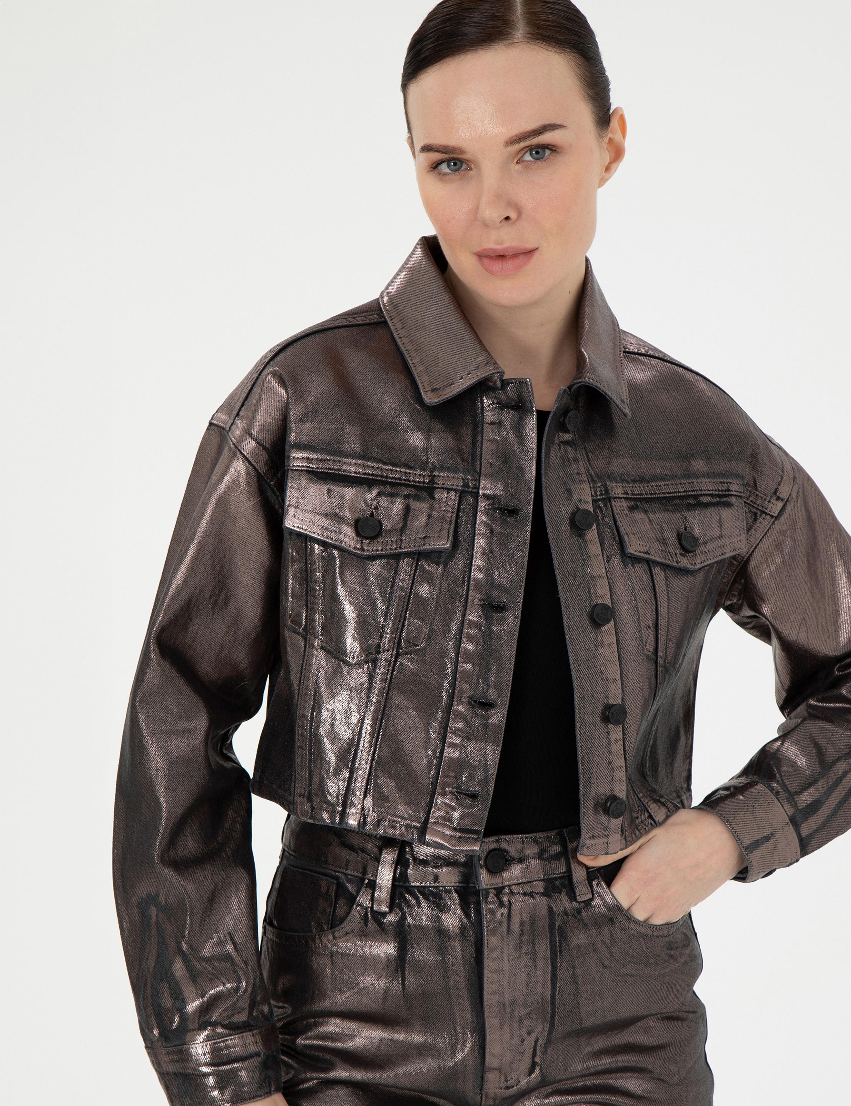 Antrasit Crop Top Jean Ceket