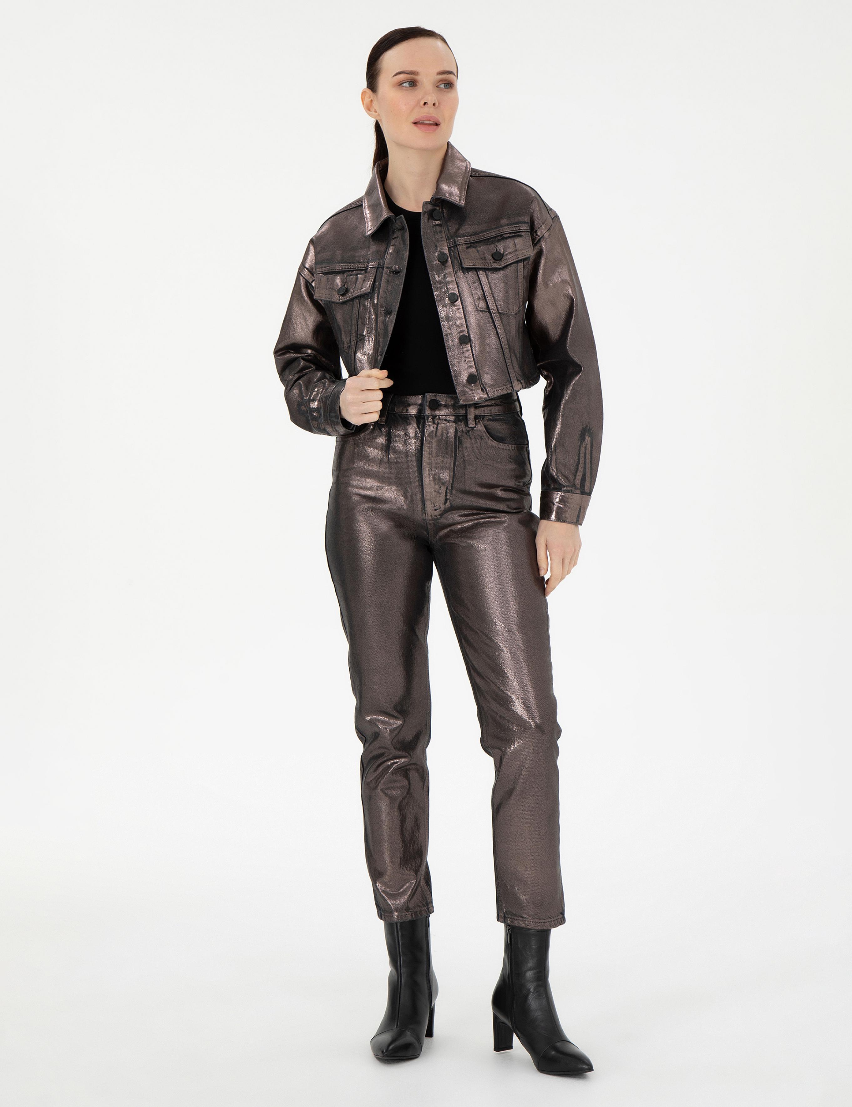 Antrasit Crop Top Jean Ceket