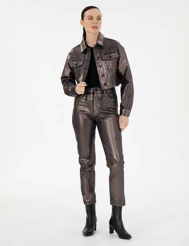 Antrasit Crop Top Jean Ceket