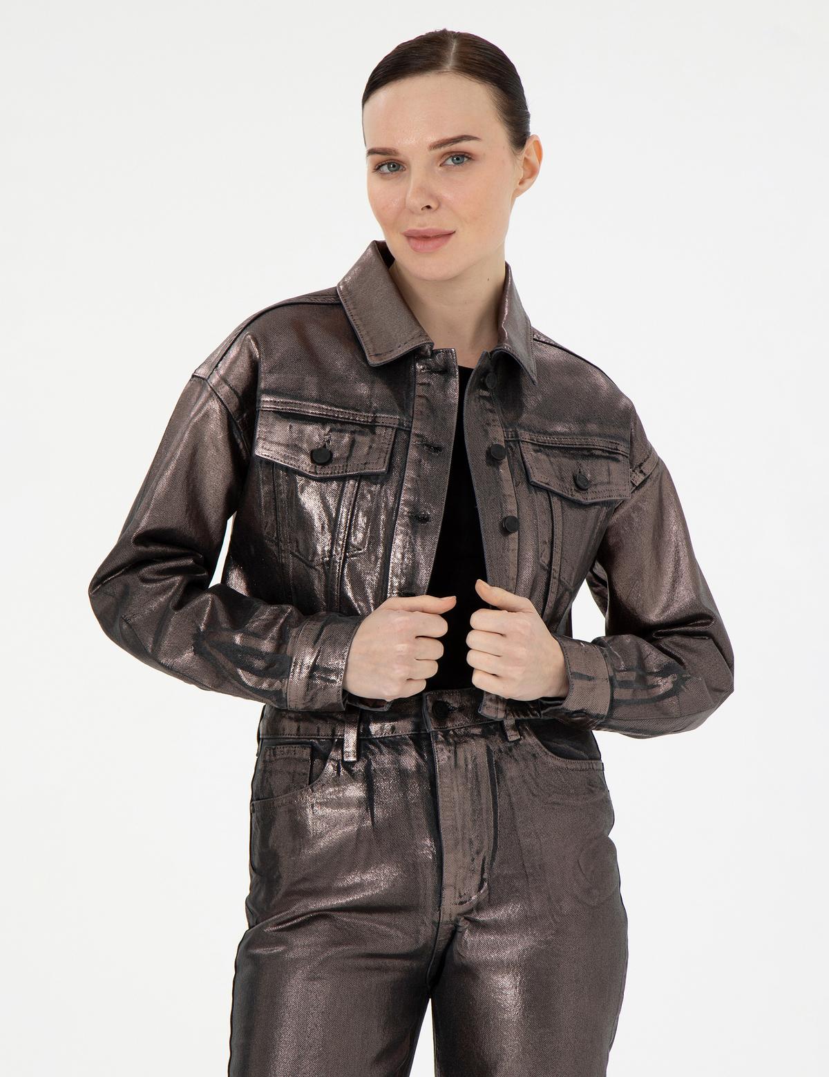 Antrasit Crop Top Jean Ceket