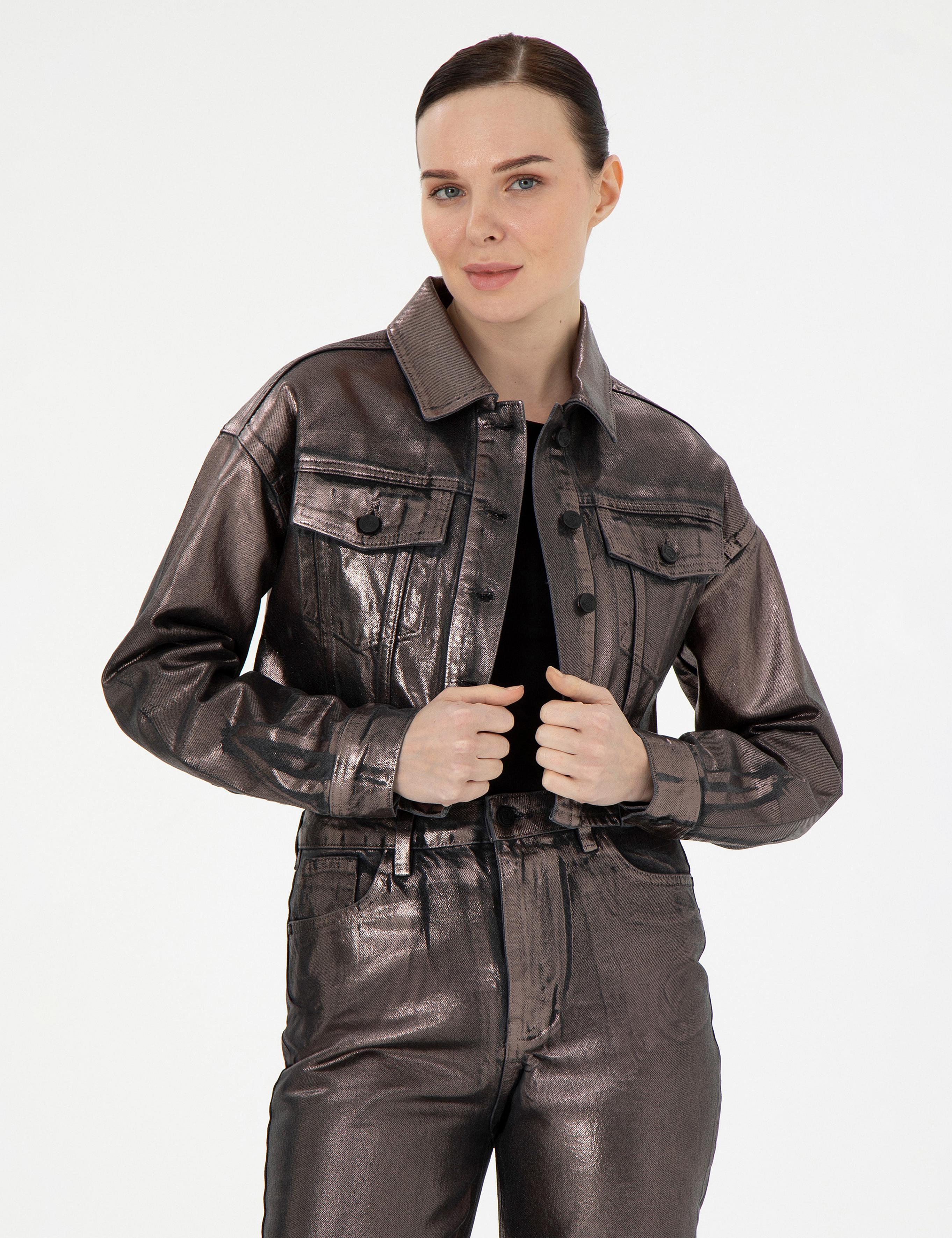 Antrasit Crop Top Jean Ceket