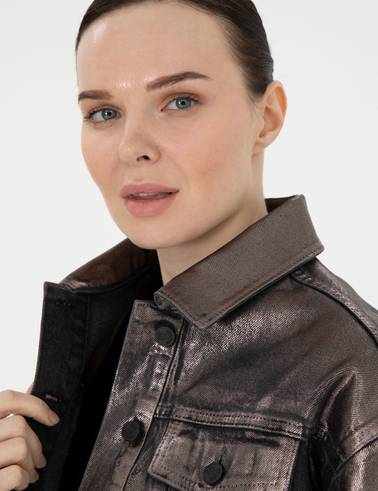 Antrasit Crop Top Jean Ceket