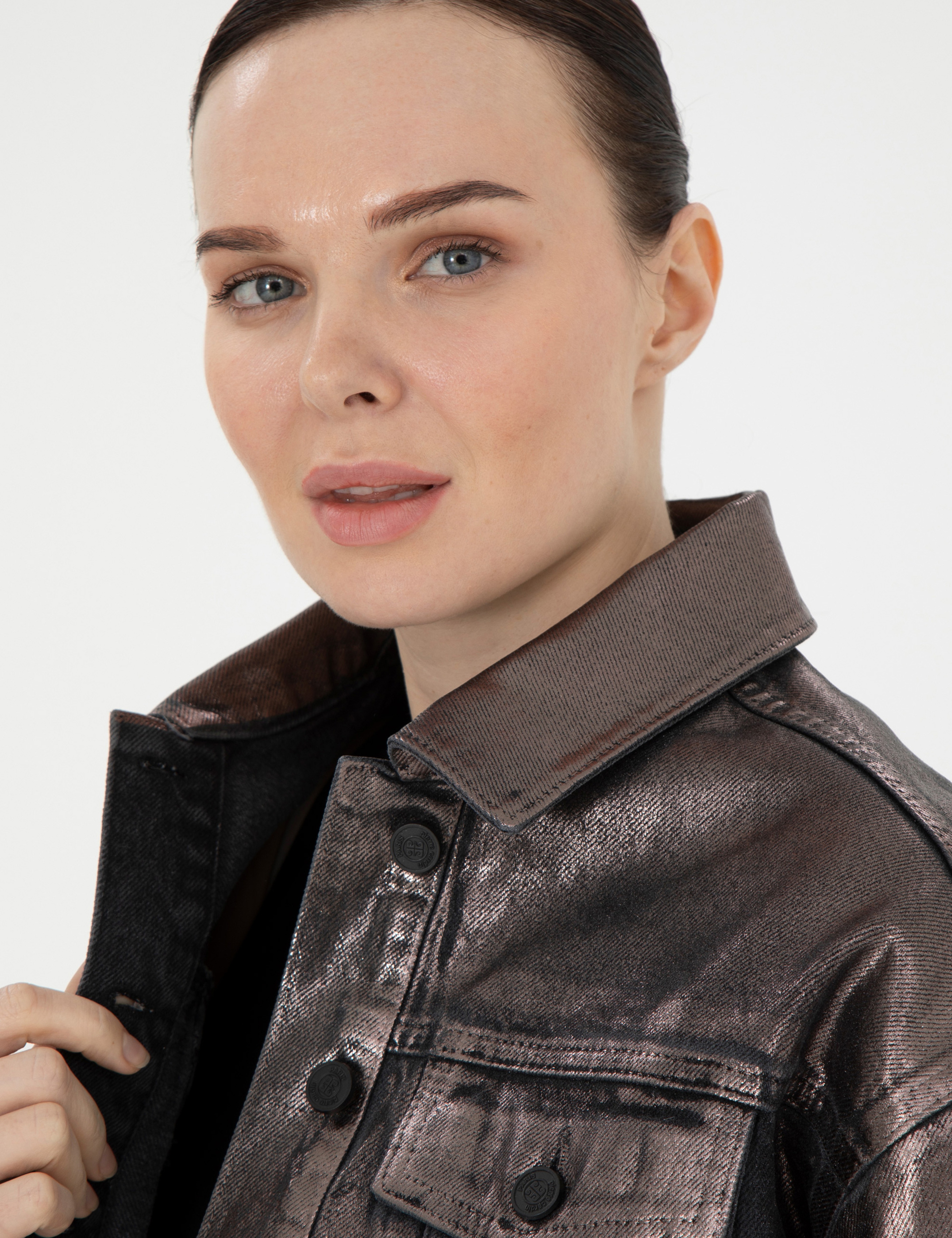 Antrasit Crop Top Jean Ceket - Image 2