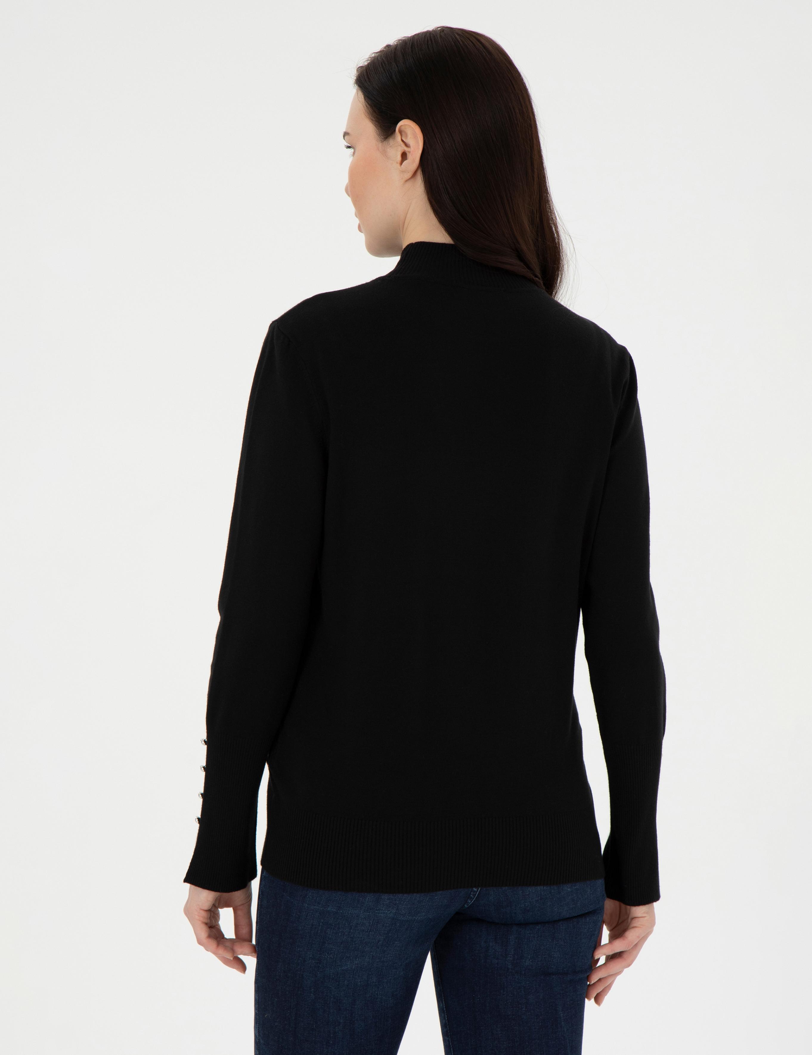 Siyah Slim Fit Yarım Balıkçı Yaka Basic Kazak