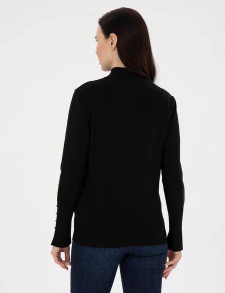 Siyah Slim Fit Yarım Balıkçı Yaka Basic Kazak - 50290578035