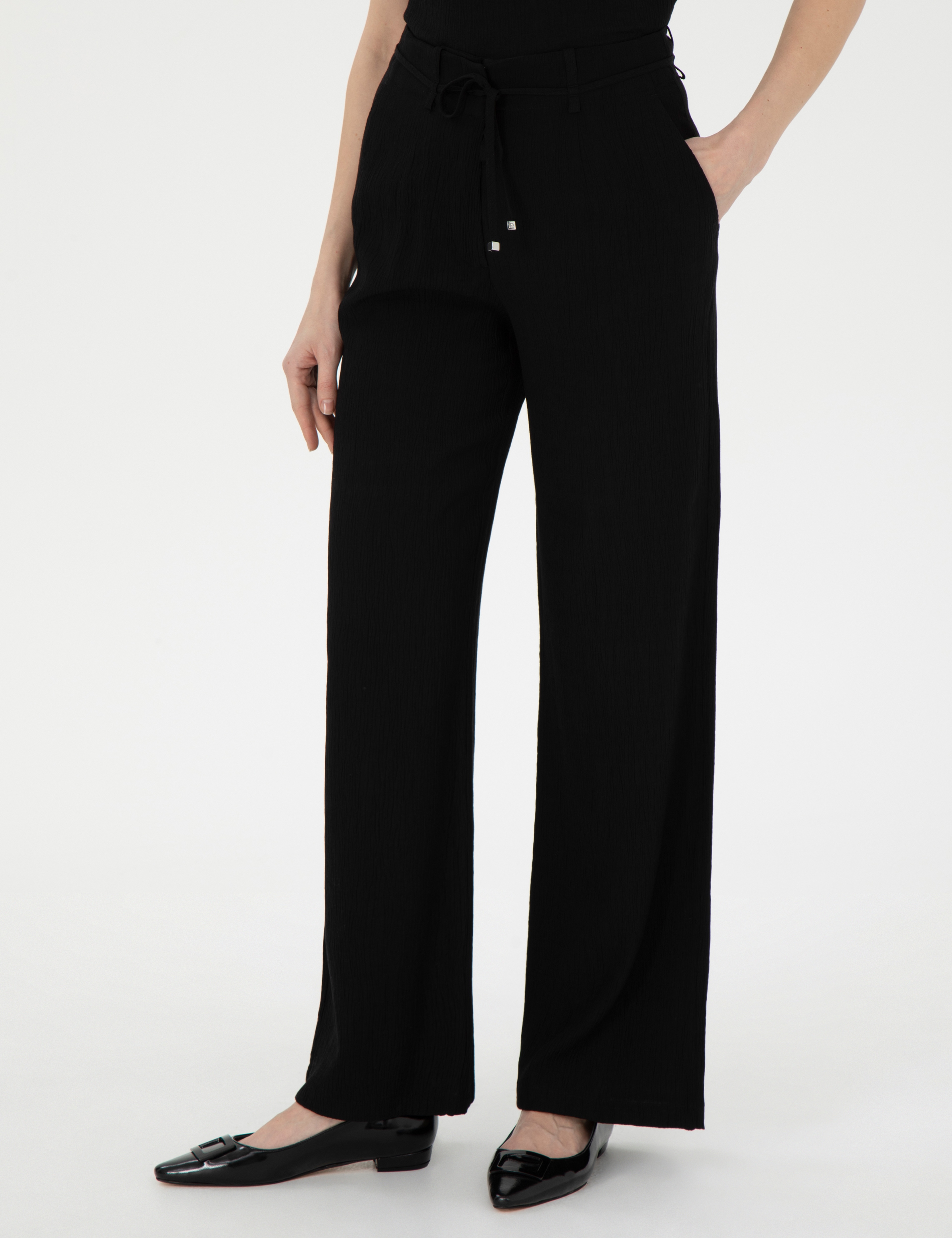 Siyah Yüksek Bel Loose Fit Pantolon - Image 2