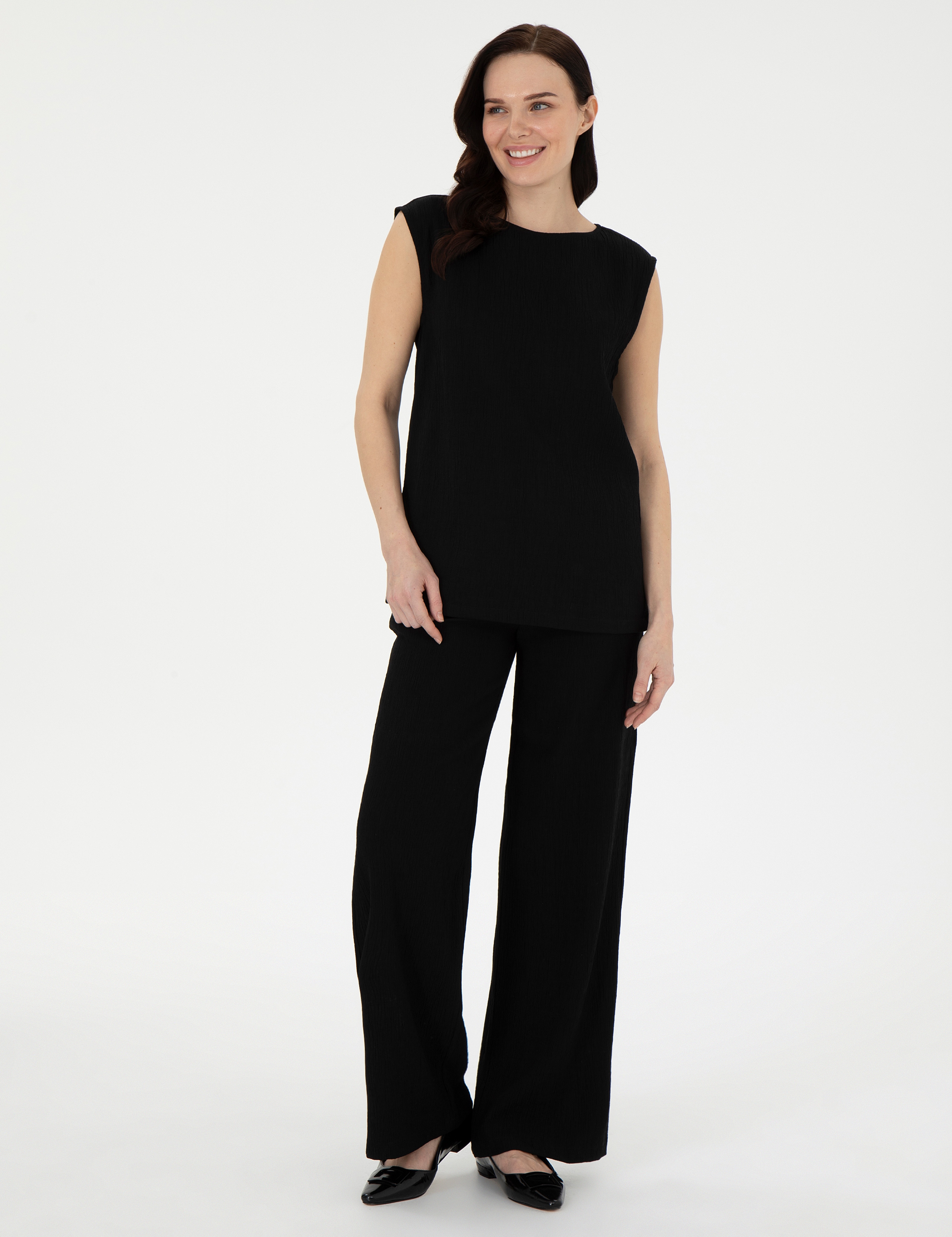 Siyah Yüksek Bel Loose Fit Pantolon - Image 3