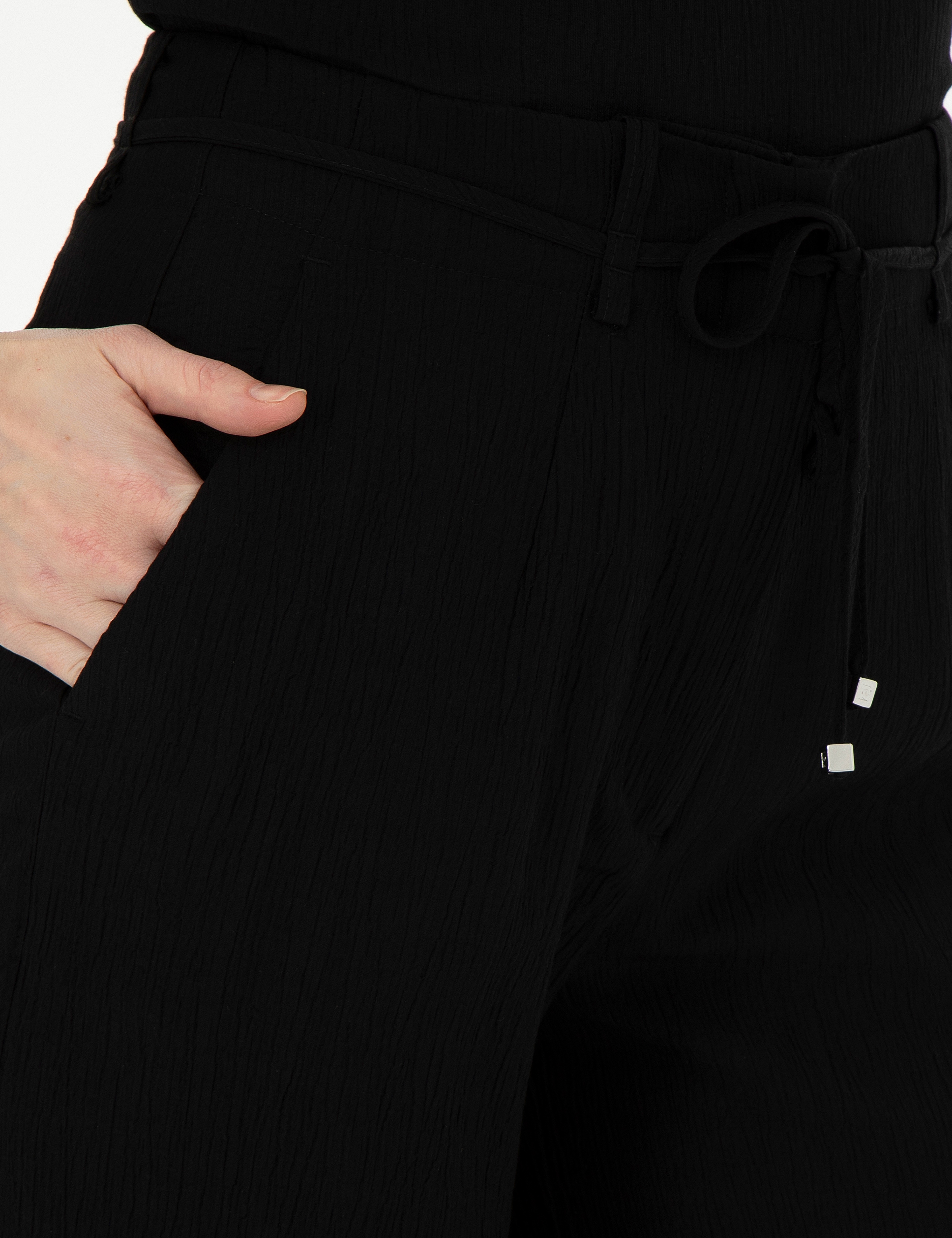 Siyah Yüksek Bel Loose Fit Pantolon - Image 5