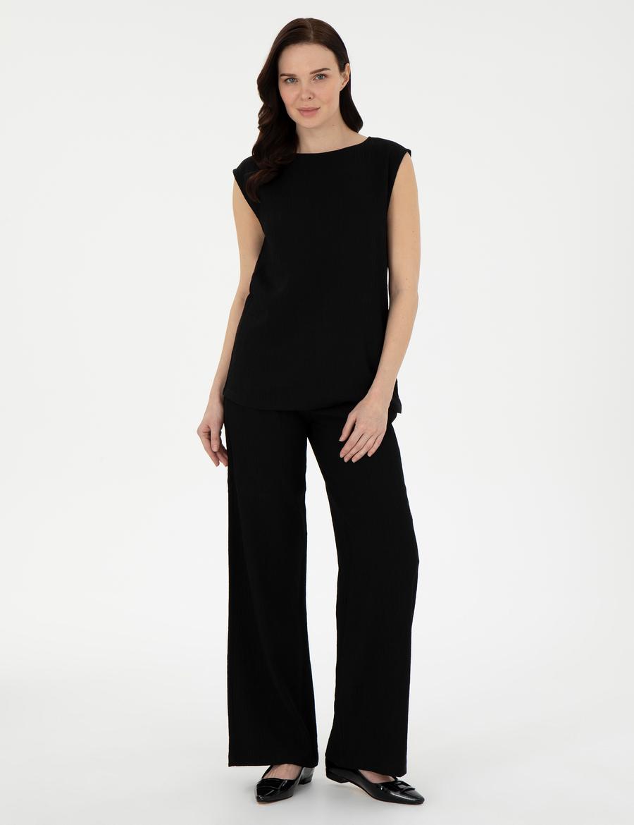 Siyah Yüksek Bel Loose Fit Pantolon