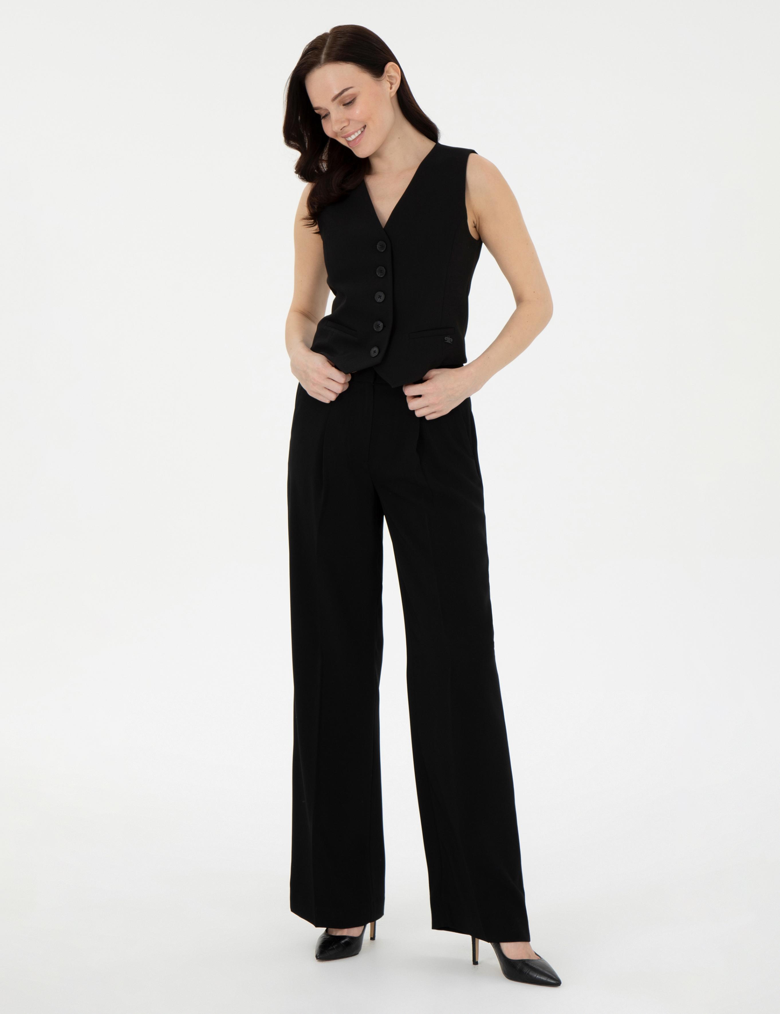 Siyah Palazzo Kumaş Pantolon