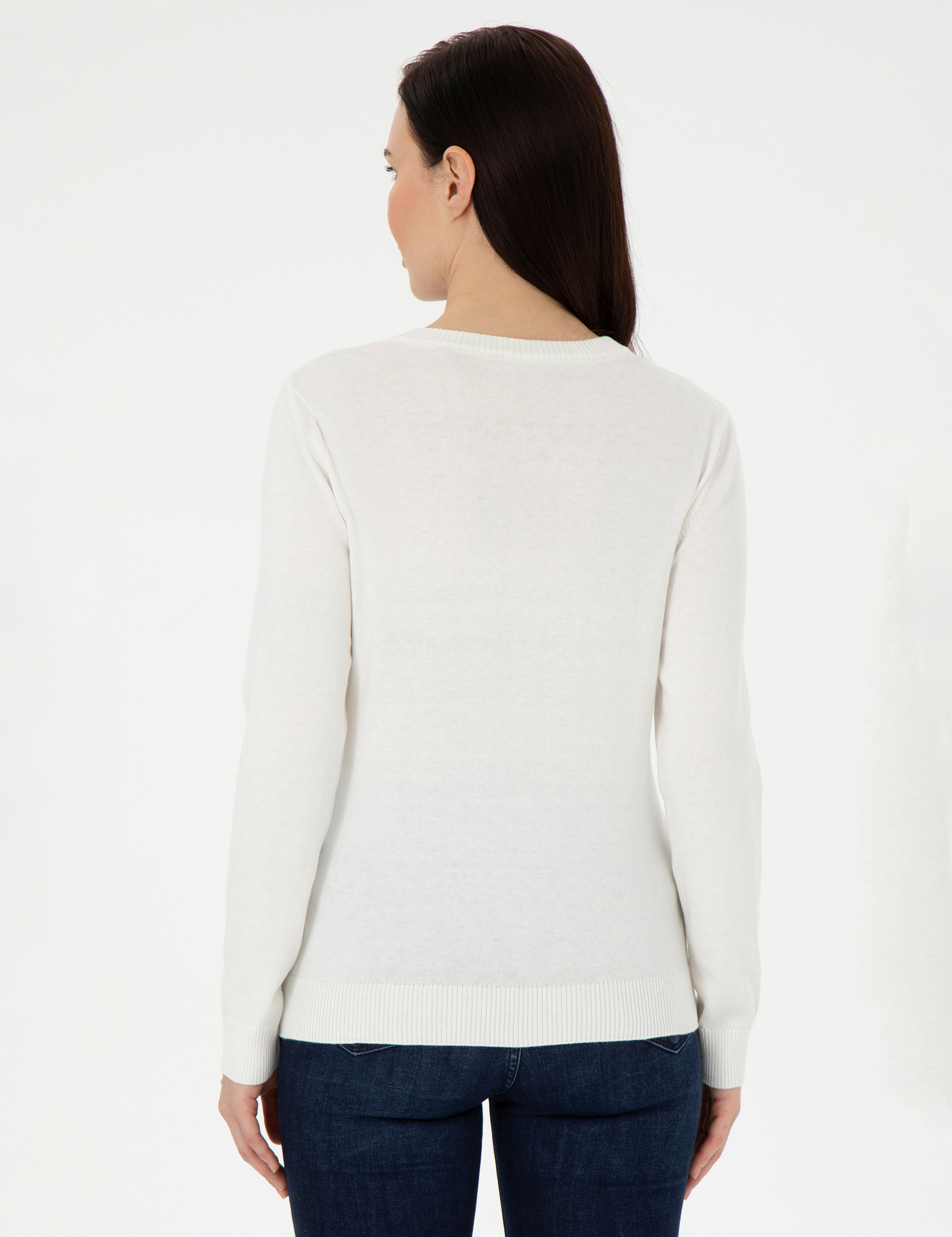Ekru Slim Fit V Yaka Basic Kazak - Image 5