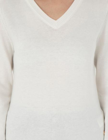 Ekru Slim Fit V Yaka Basic Kazak - 50300803014
