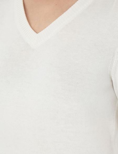 Ekru Slim Fit V Yaka Basic Kazak - 50300803014