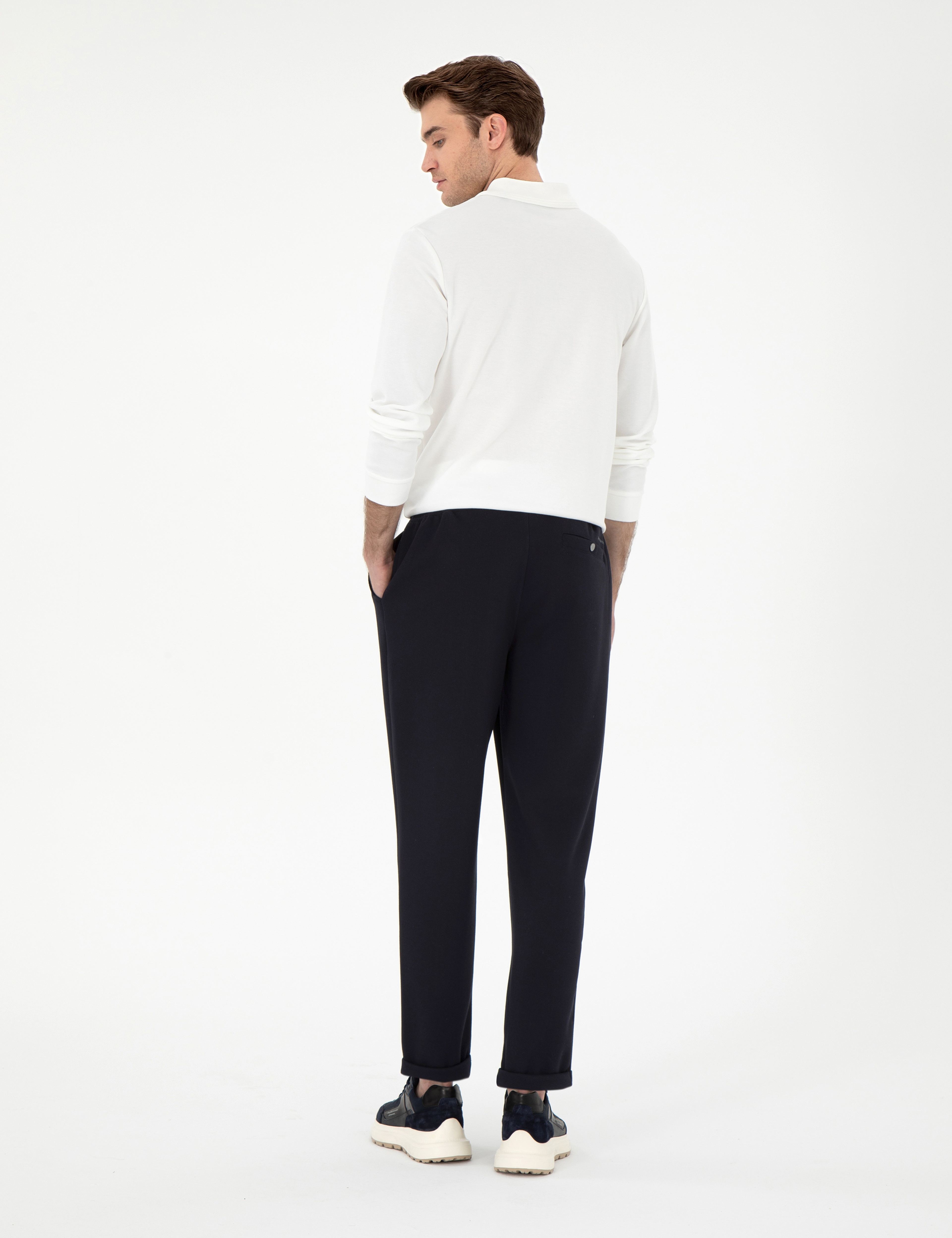 Lacivert Slim Fit Nervürlü  Duble Paça Eşofman Altı