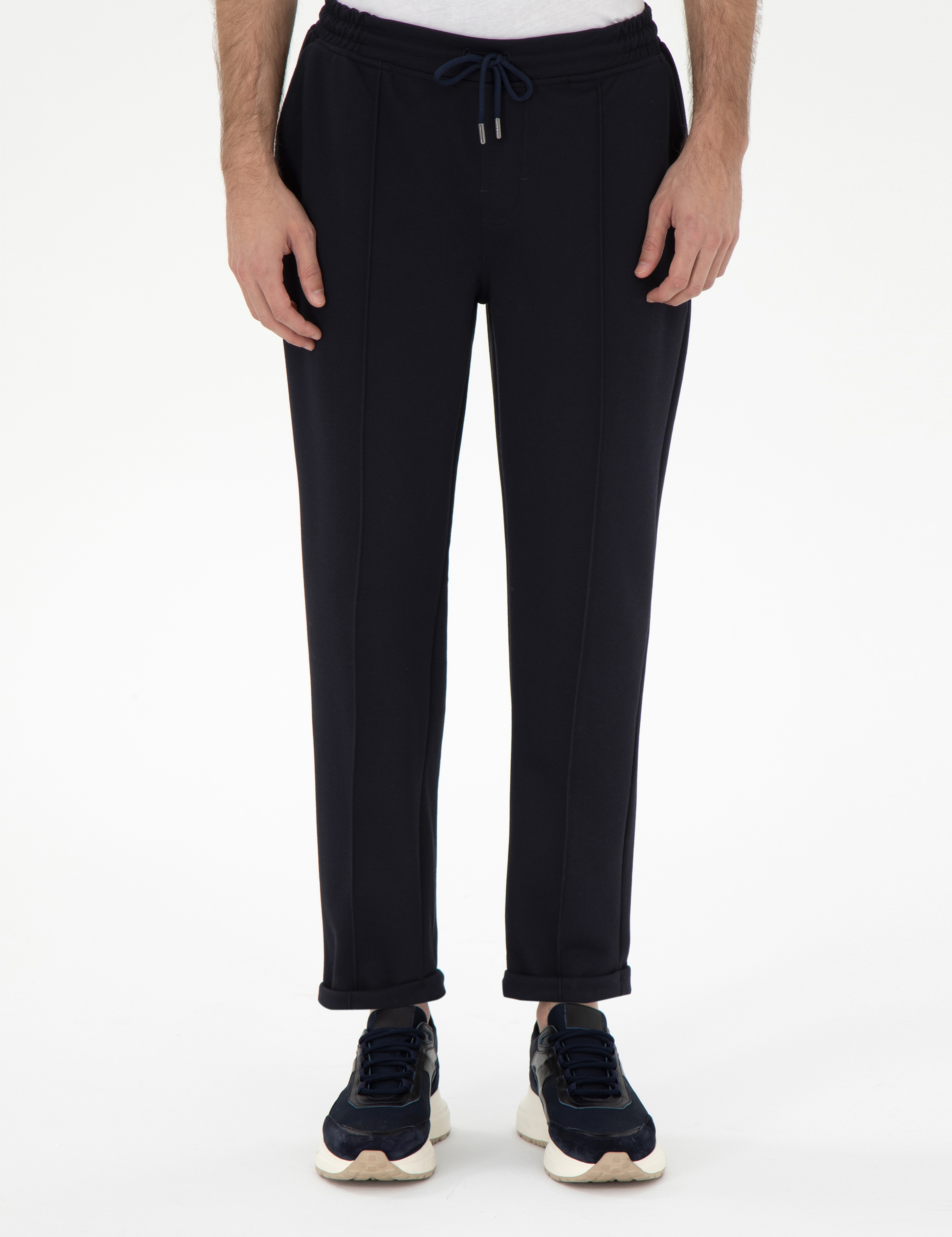 Lacivert Slim Fit Nervürlü Duble Paça Eşofman Altı - Image 2
