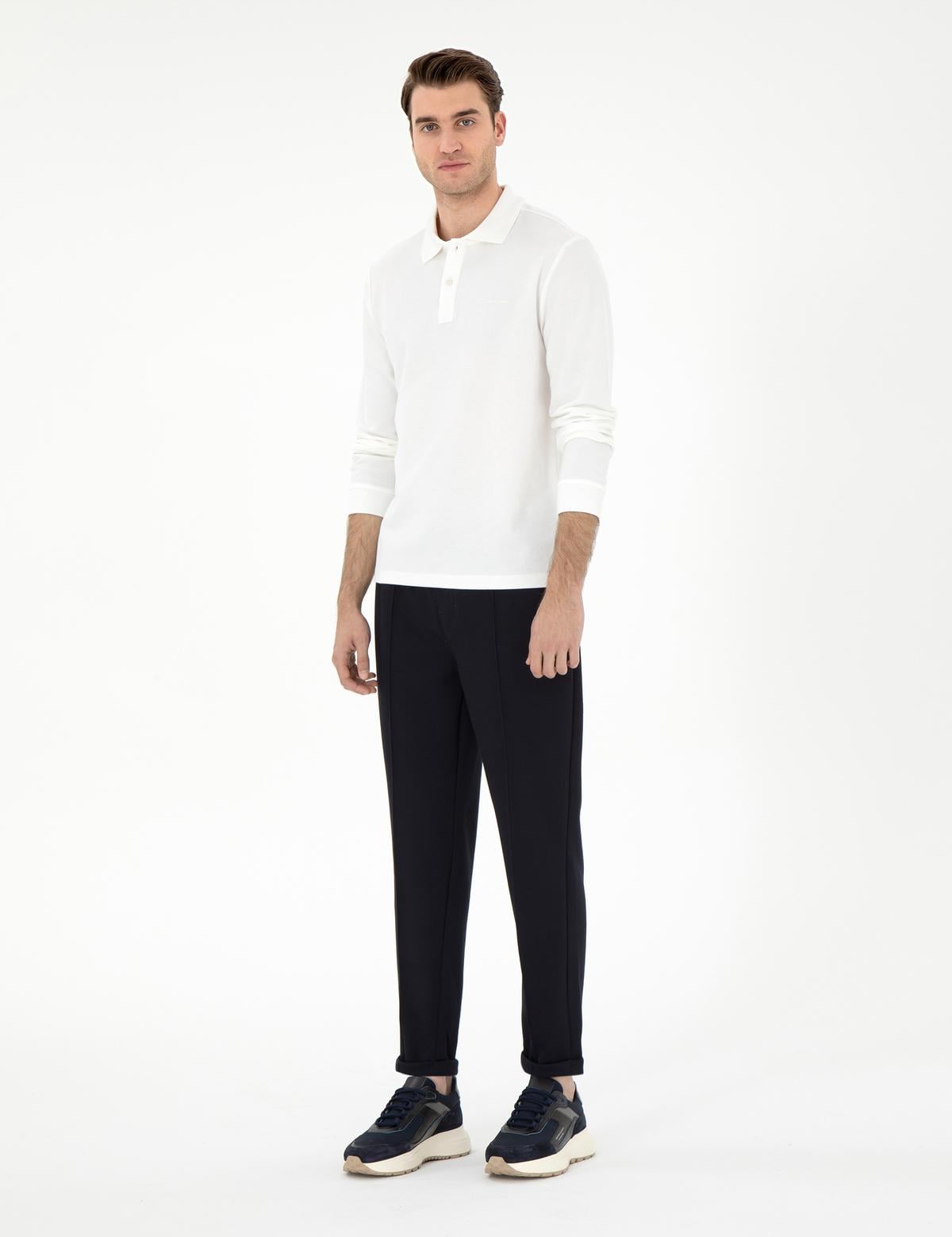 Lacivert Slim Fit Nervürlü  Duble Paça Eşofman Altı