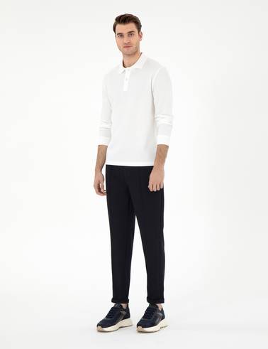 Lacivert Slim Fit Nervürlü Duble Paça Eşofman Altı