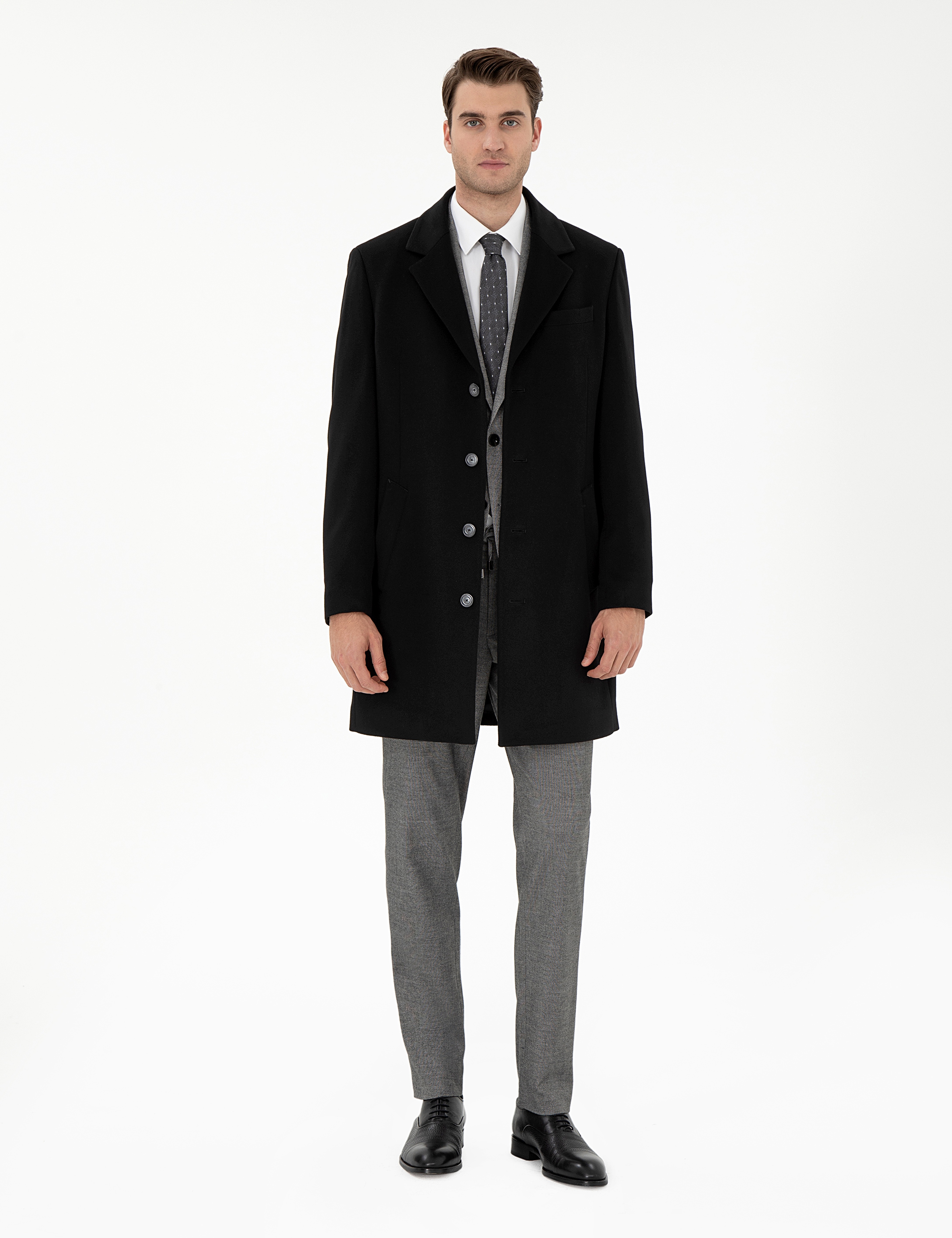 Siyah Slim Fit Palto - Image 4