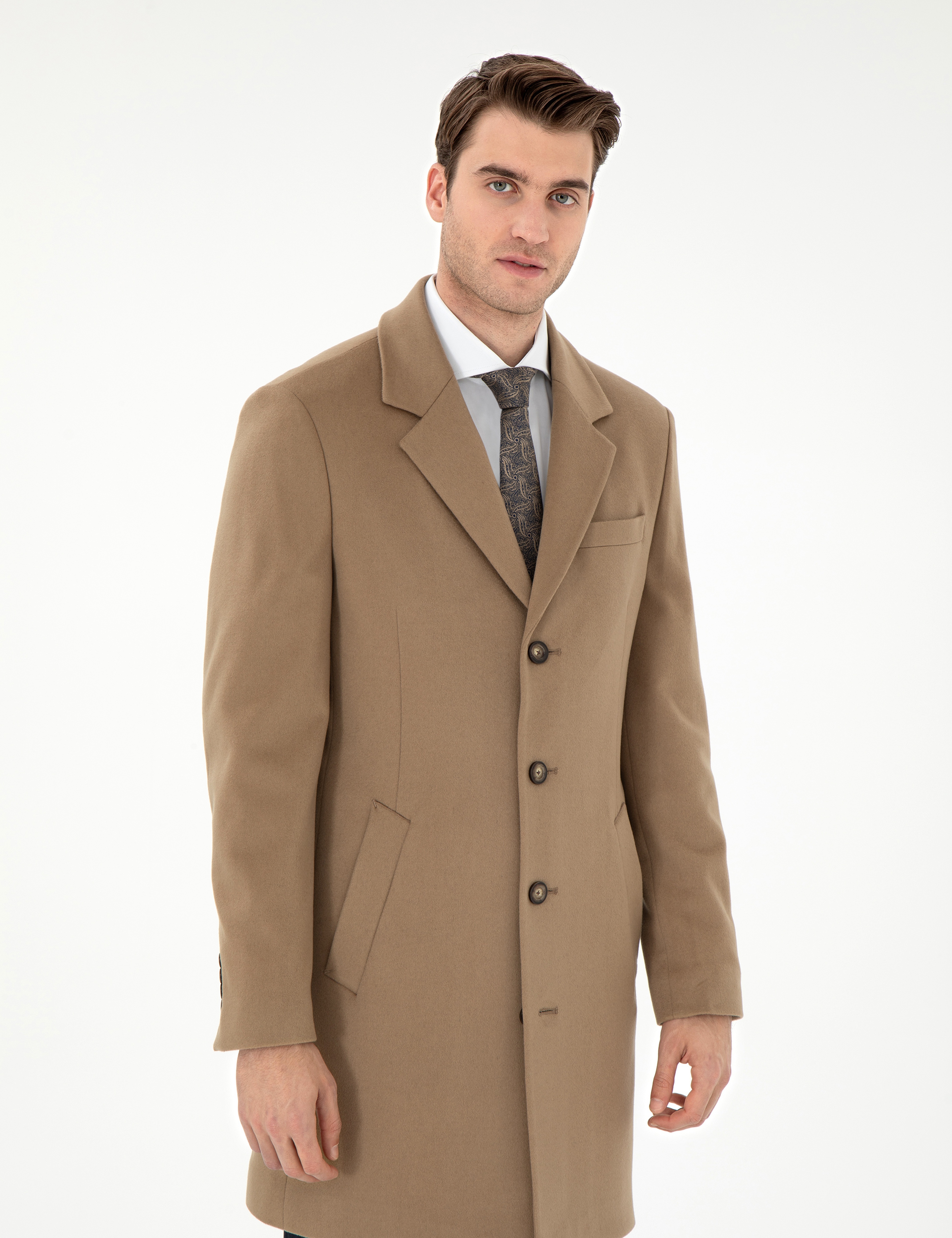 Camel Slim Fit Palto - Image 3