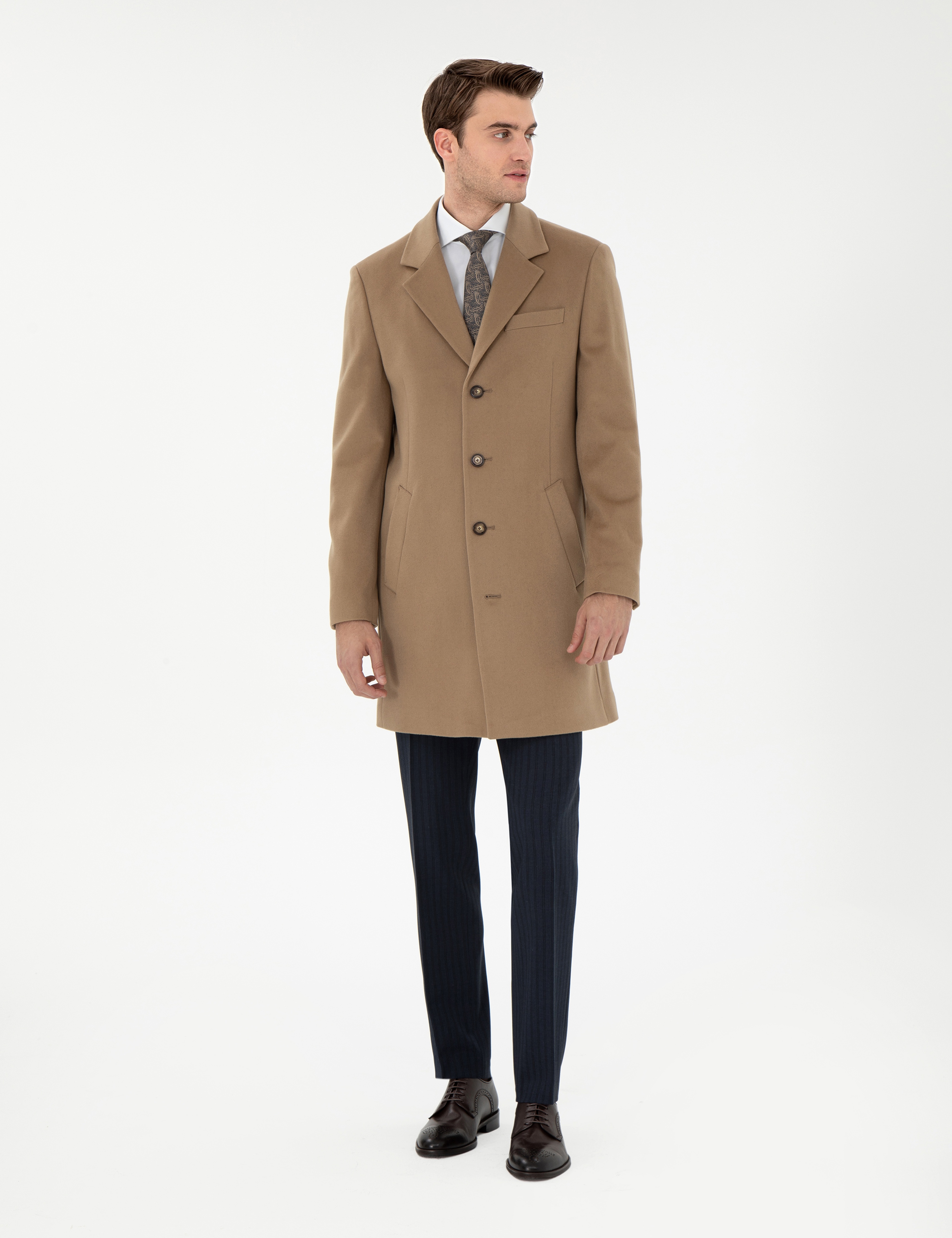 Camel Slim Fit Palto