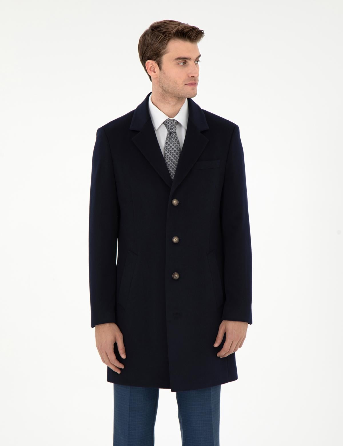 Lacivert Slim Fit Palto