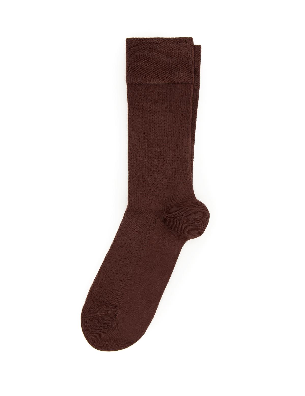 Erkek Bambu Karışımlı Kahverengi Soket Desenli Çorap - 50304462005