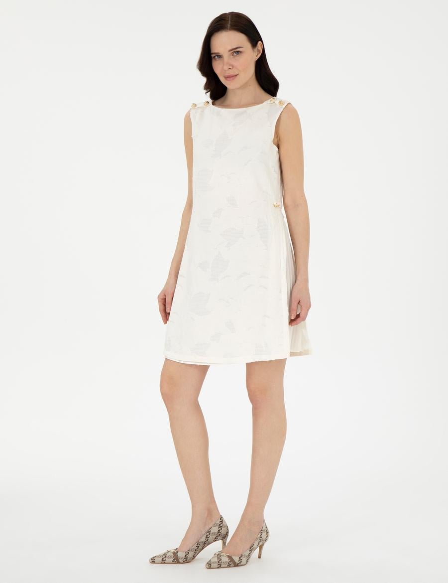 Ekru A Kesim Dokuma Elbise