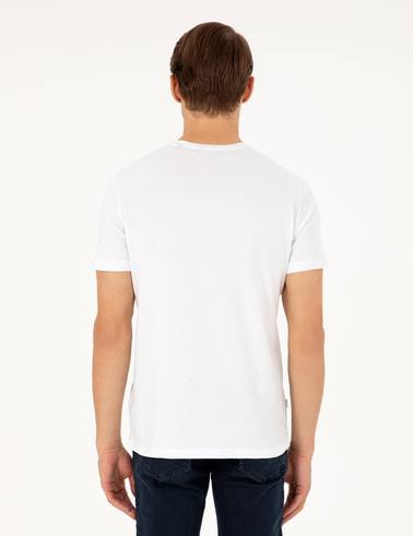 Beyaz Slim Fit %100 Pamuk Bisiklet Yaka Basic Tişört