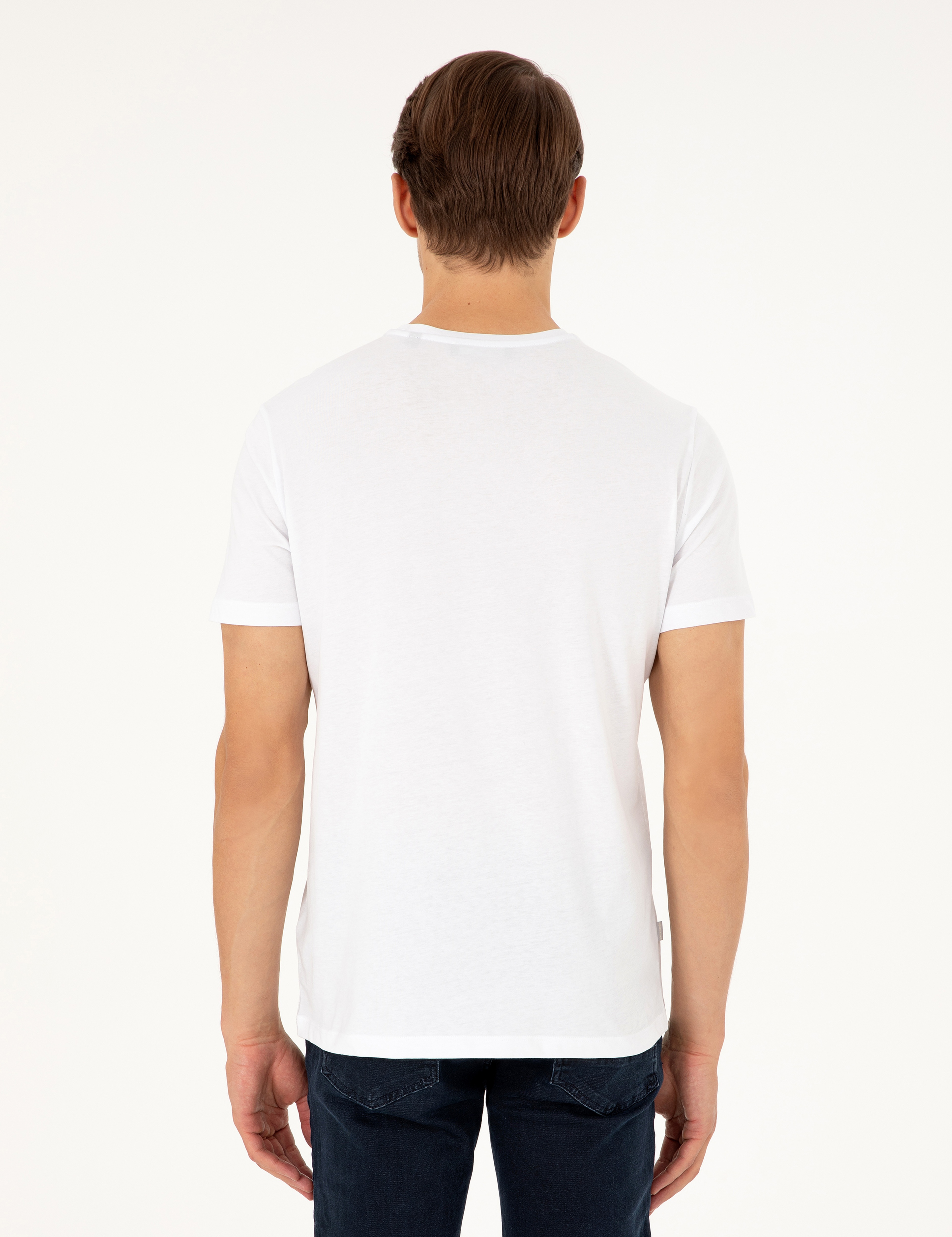 Beyaz Slim Fit %100 Pamuk Bisiklet Yaka Basic Tişört - Image 5