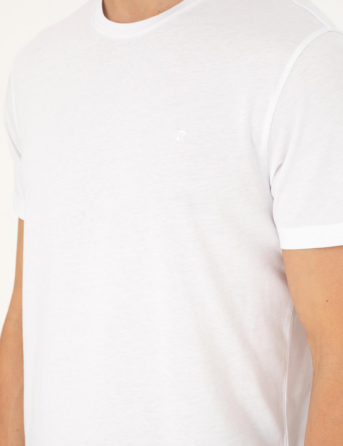 Beyaz %100 Pamuk Slim Fit Bisiklet Yaka Basic Tişört - 50306980009