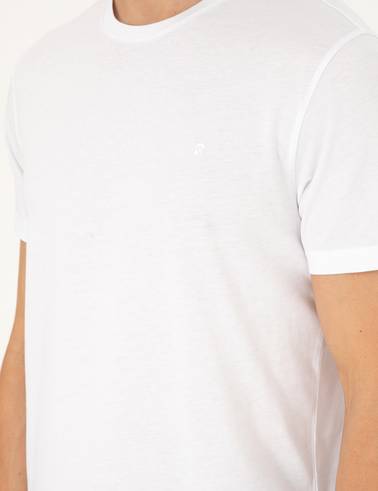 Beyaz Slim Fit %100 Pamuk Bisiklet Yaka Basic Tişört