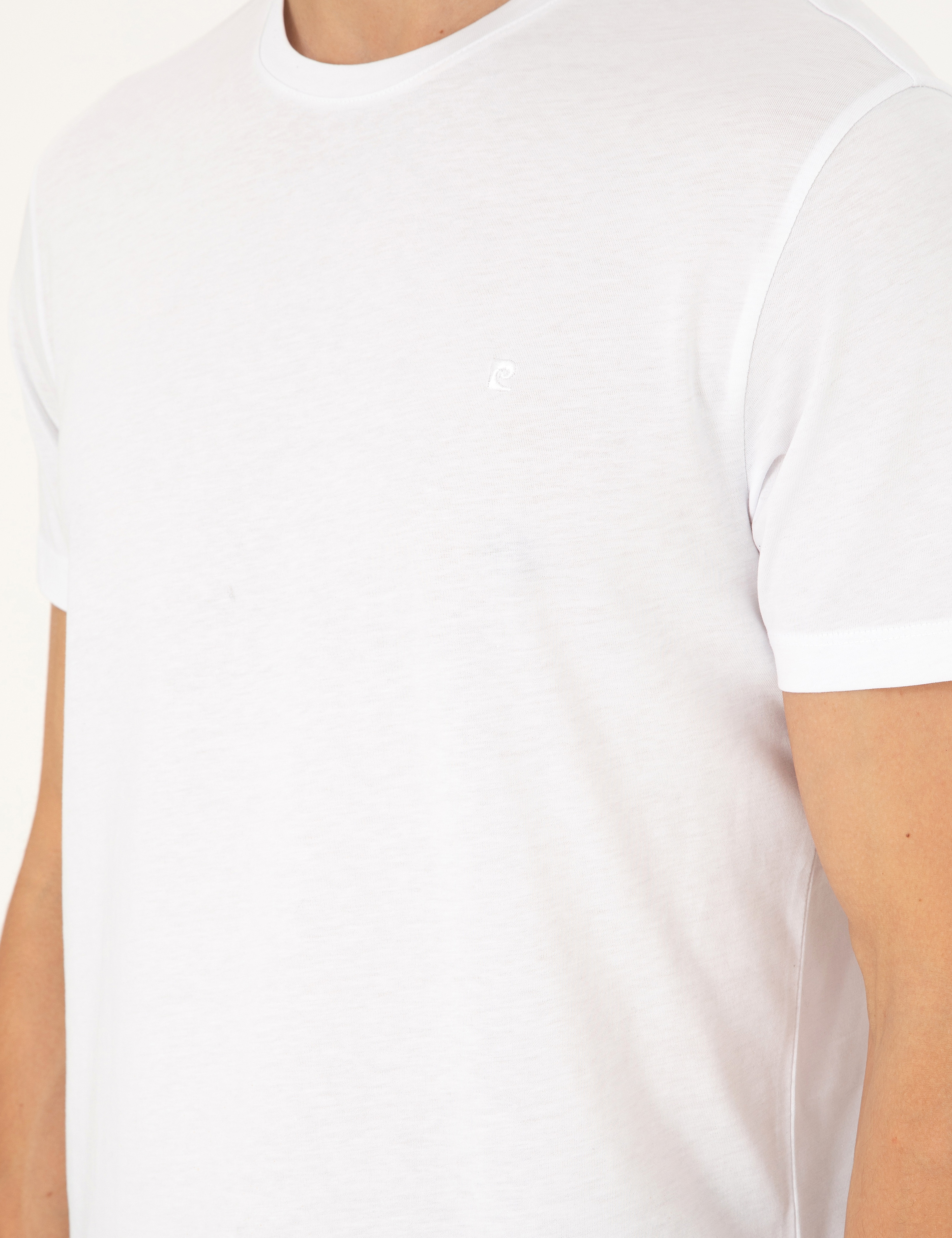 Beyaz Slim Fit %100 Pamuk Bisiklet Yaka Basic Tişört - Image 7