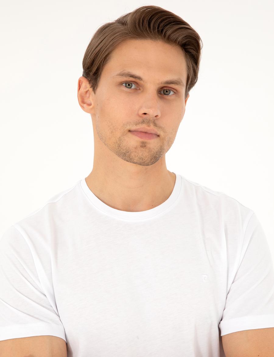 Beyaz %100 Pamuk Slim Fit Bisiklet Yaka Basic Tişört