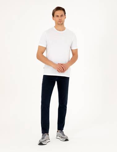Beyaz Slim Fit %100 Pamuk Bisiklet Yaka Basic Tişört