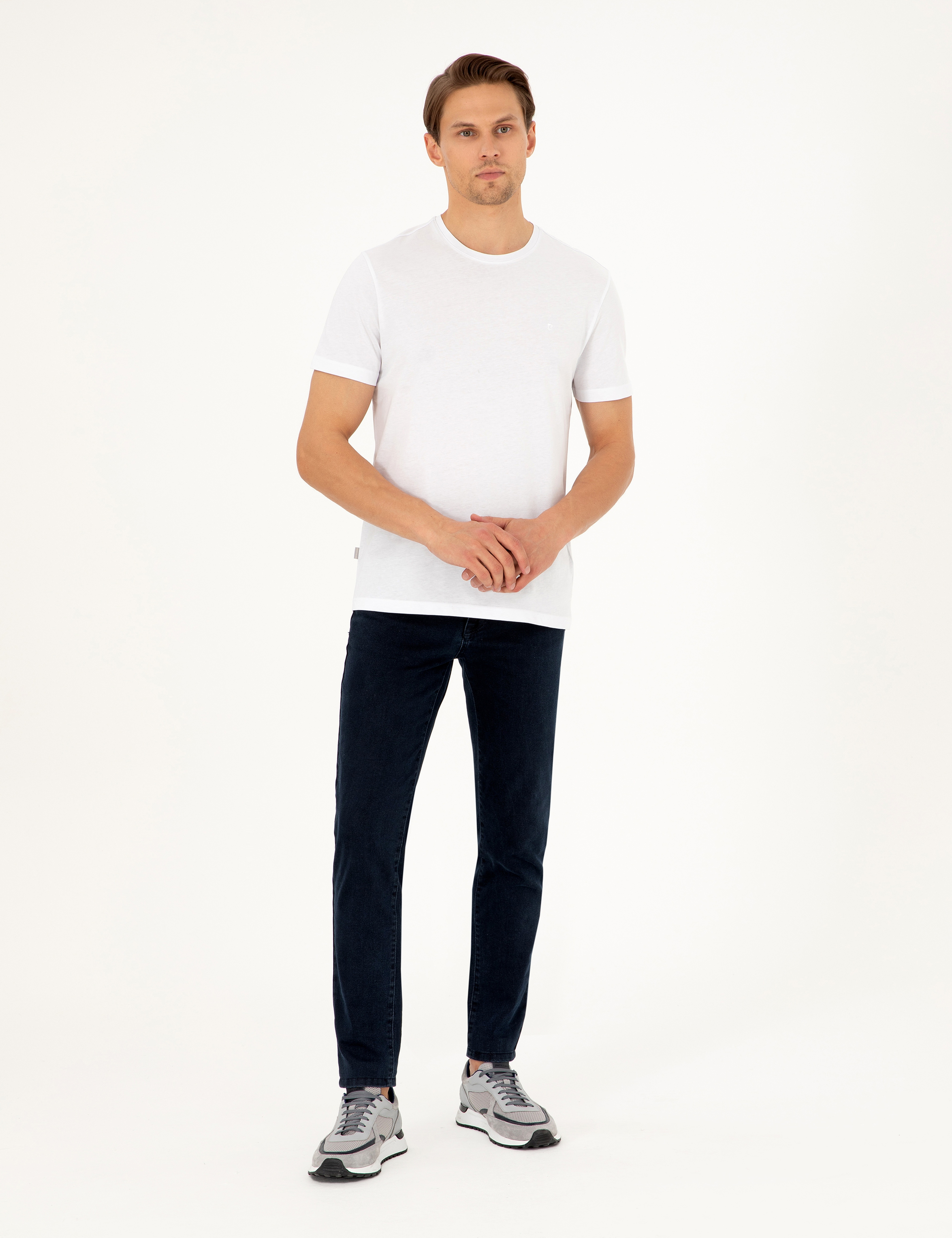 Beyaz Slim Fit %100 Pamuk Bisiklet Yaka Basic Tişört - Image 4