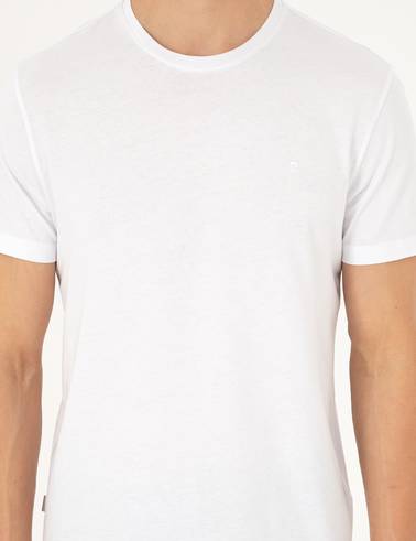 Beyaz Slim Fit %100 Pamuk Bisiklet Yaka Basic Tişört