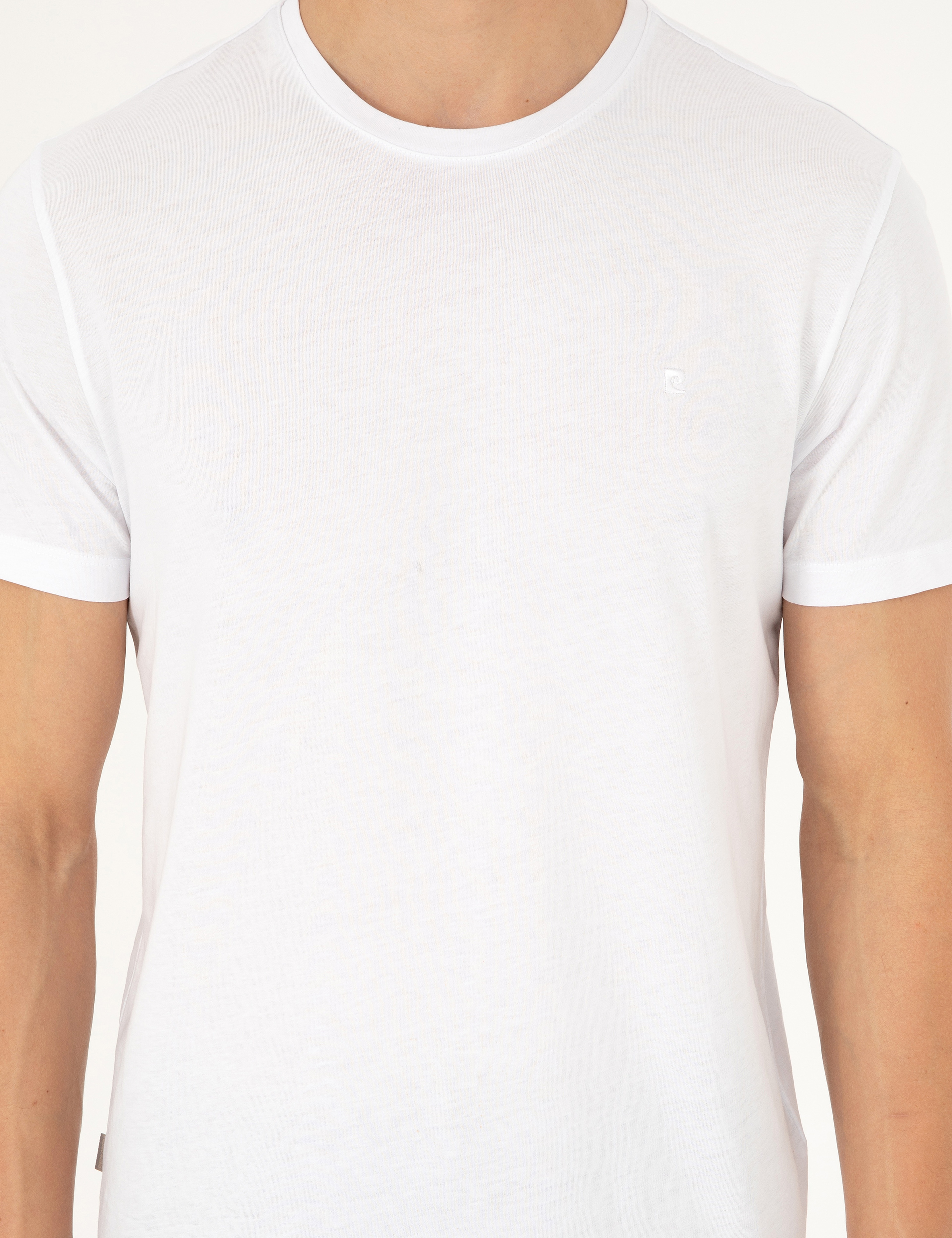 Beyaz Slim Fit %100 Pamuk Bisiklet Yaka Basic Tişört - Image 6