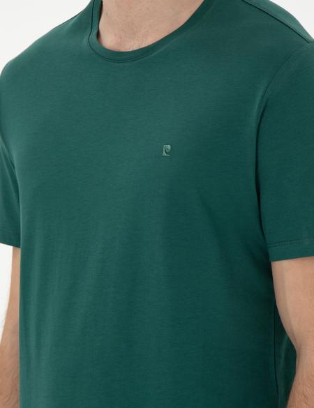 Koyu Yeşil %100 Pamuk Slim Fit Bisiklet Yaka Basic Tişört - 50306980071