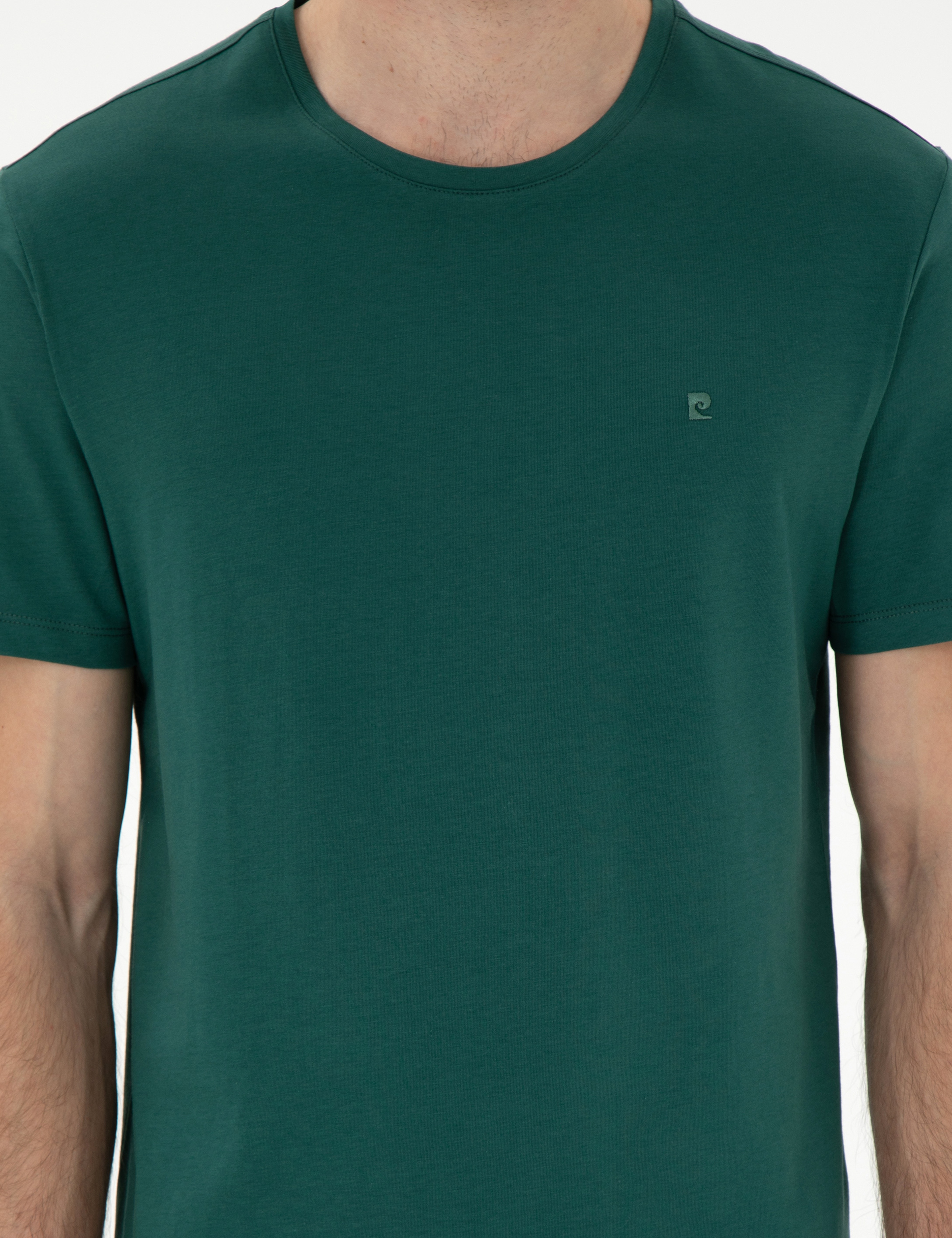 Koyu Yeşil Slim Fit %100 Pamuk Bisiklet Yaka Basic Tişört - Image 6
