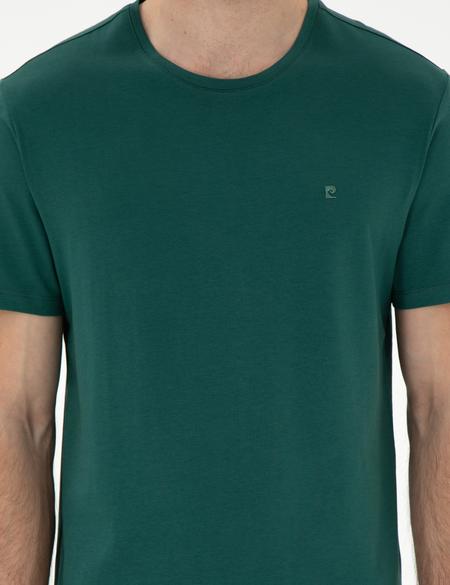 Koyu Yeşil %100 Pamuk Slim Fit Bisiklet Yaka Basic Tişört - 50306980071