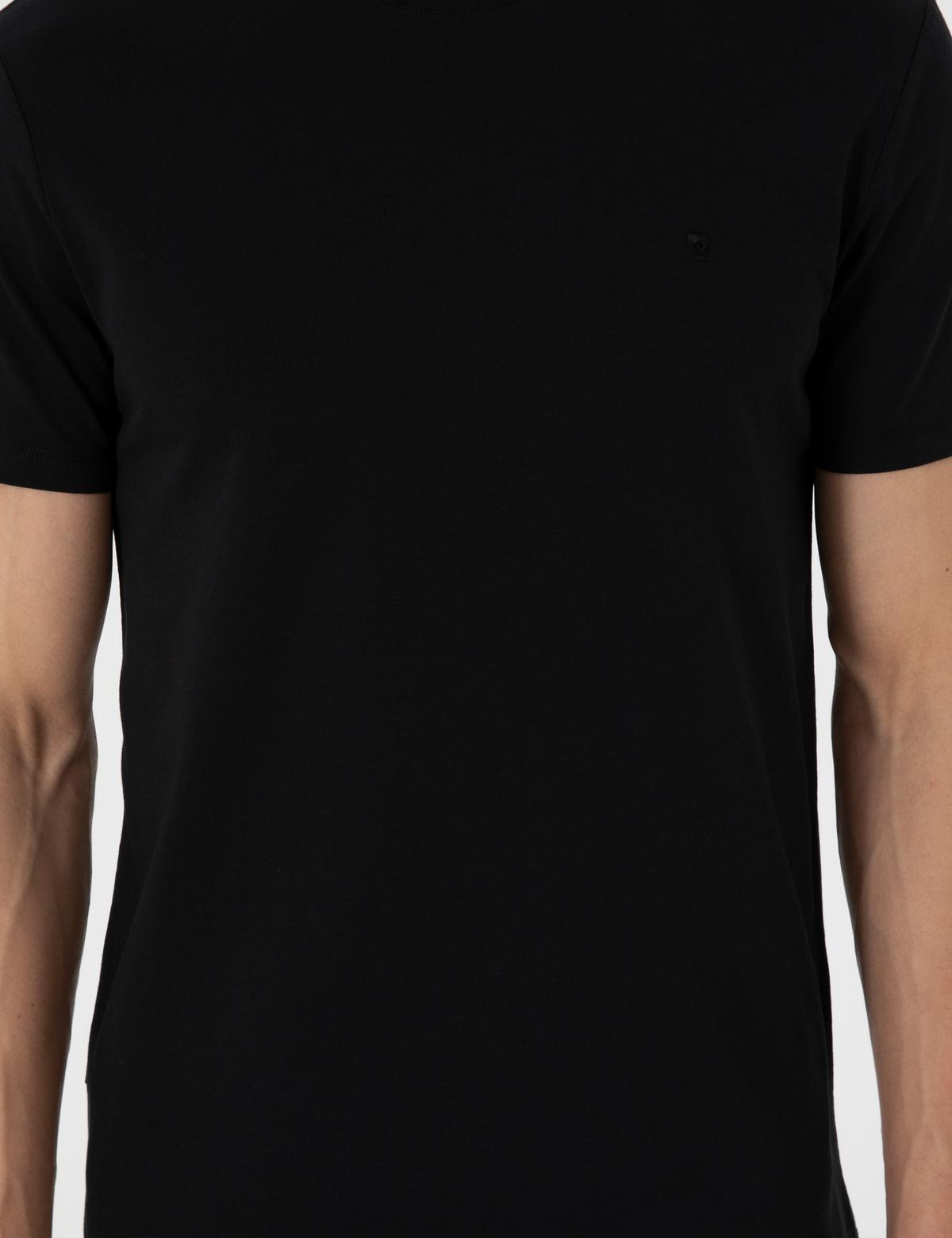 Siyah %100 Pamuk Slim Fit Bisiklet Yaka Basic Tişört - 50306980060