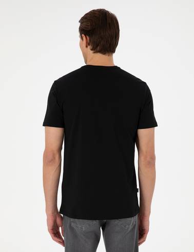 Siyah Slim Fit %100 Pamuk Bisiklet Yaka Basic Tişört