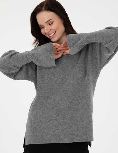 Gri Melanj Regular Fit Yün Kazak - 50296484004