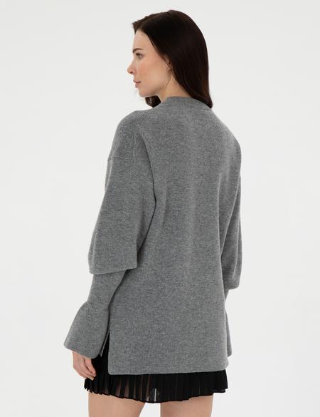 Gri Melanj Regular Fit Yün Kazak - 50296484004