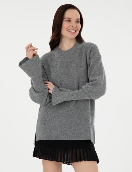 Gri Melanj Regular Fit Yün Kazak - 50296484004