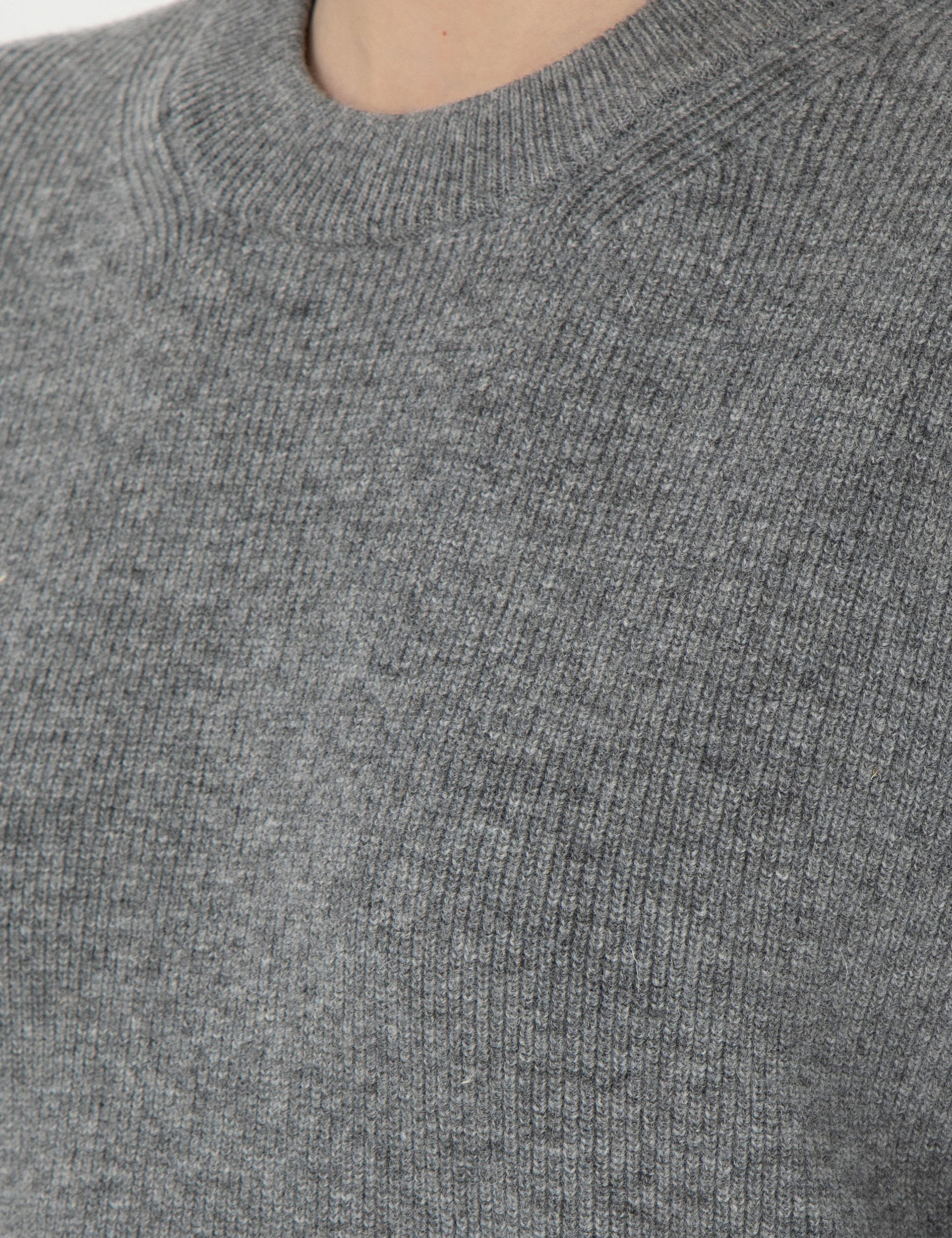 Gri Melanj Regular Fit Yün Kazak