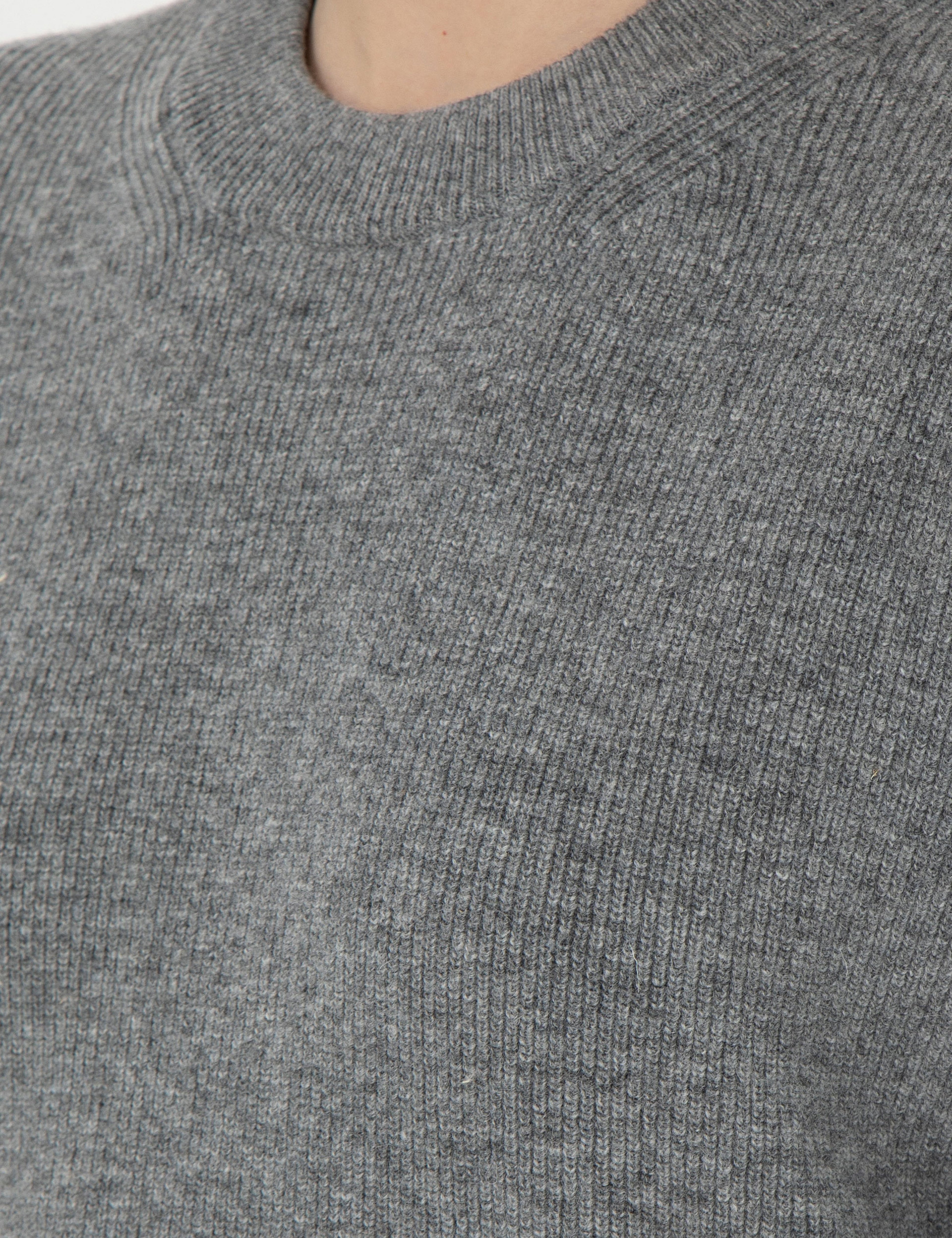 Gri Melanj Regular Fit Yün Kazak - Image 7