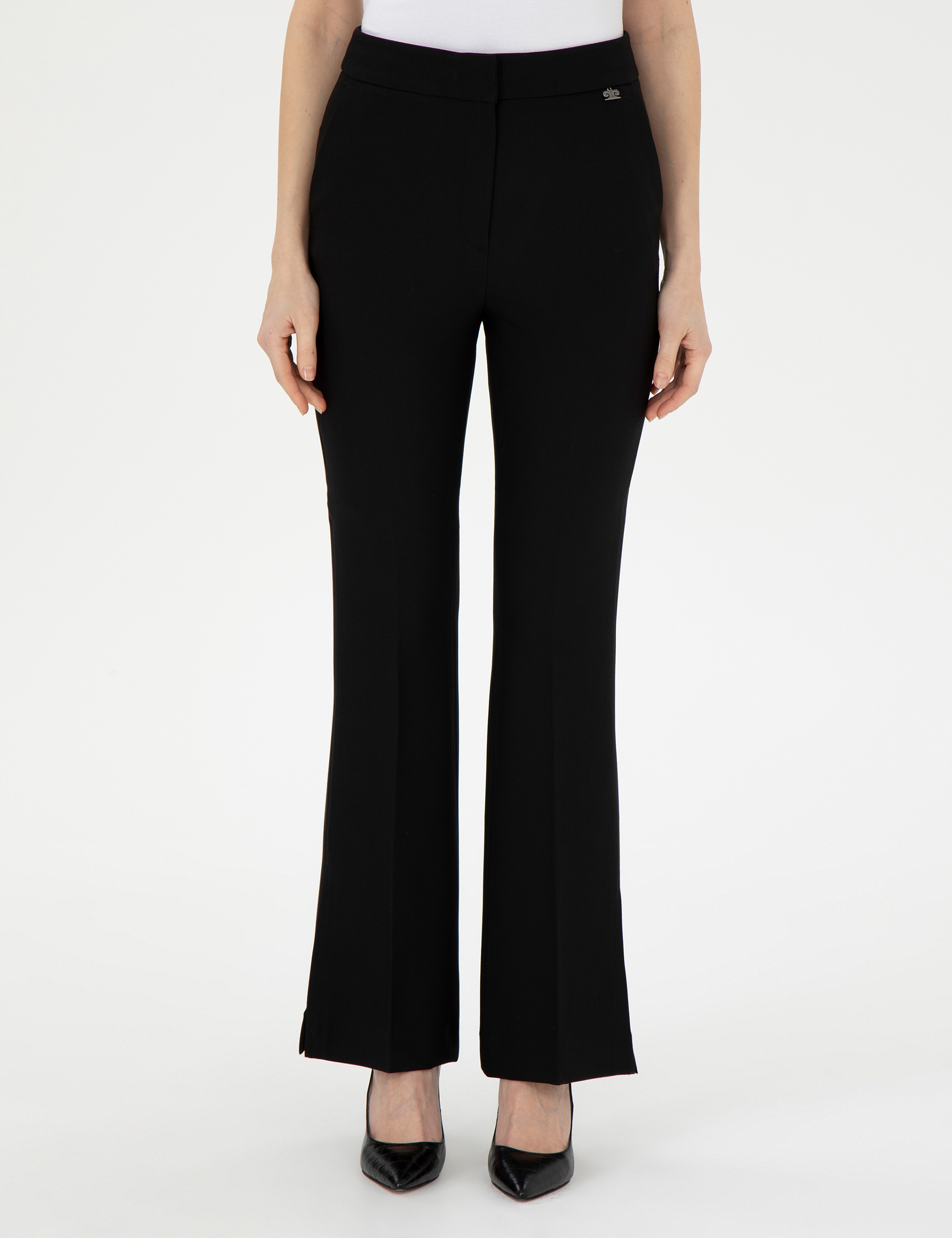 Siyah Flare Fit Kumaş Pantolon - Image 2